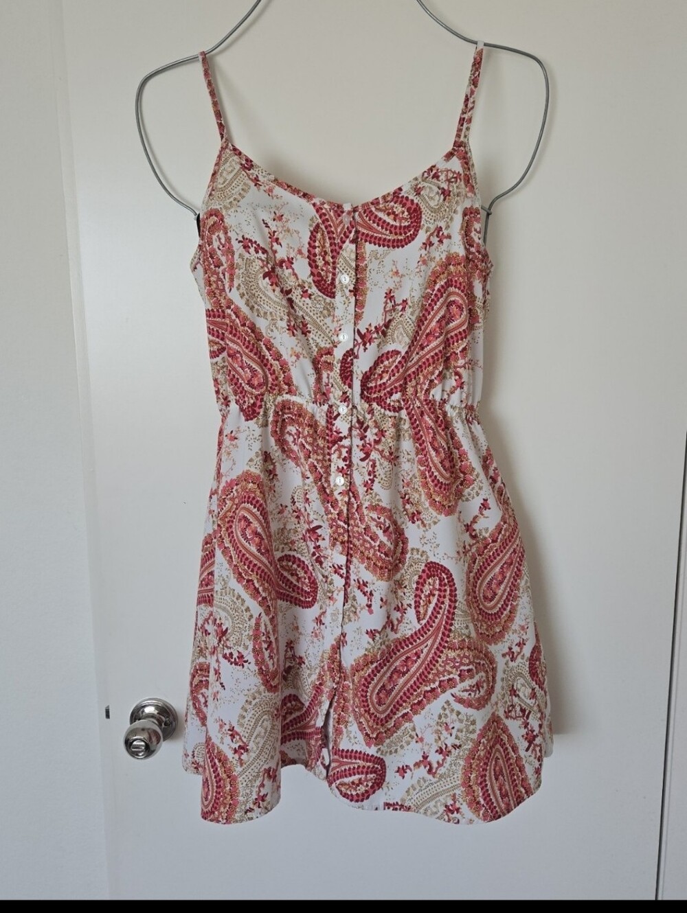 Forever 21 Cream Spaghetti-Strap Paisley Mini Dress with Red Accents